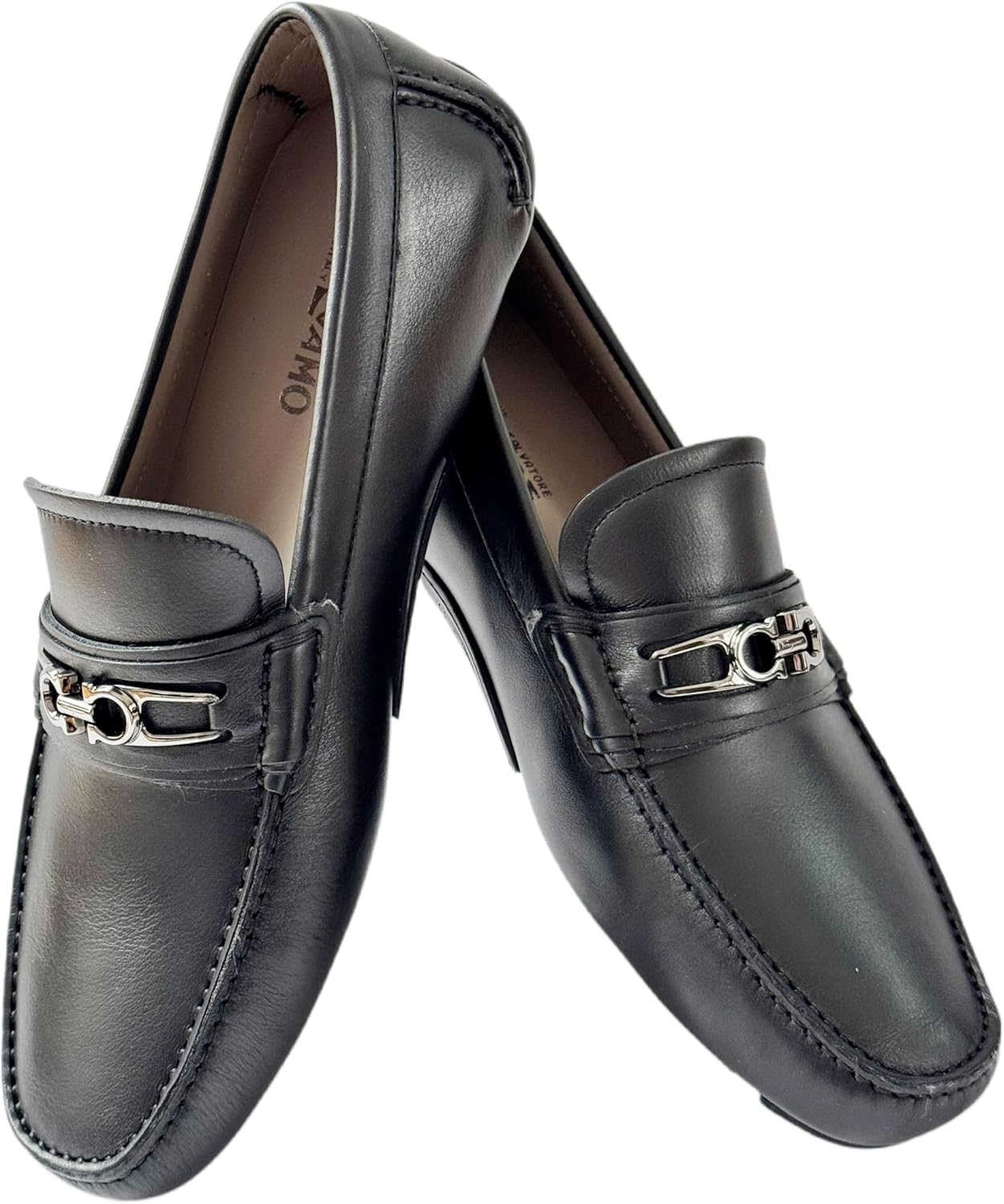 Мужские лоферы Ferragamo Lagos Gancini Bit, черная кожа, водители, классические без шнурков (Salvatore) — фото 2