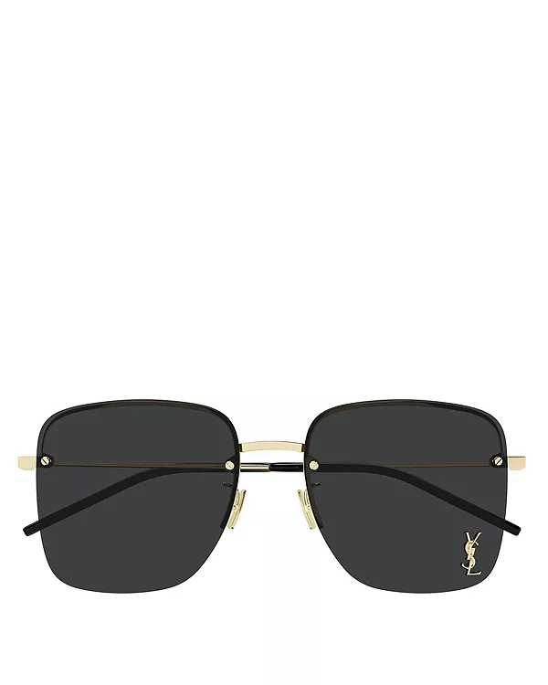 Квадратные солнцезащитные очки без оправы, 58 мм Saint Laurent, золотой — фото 3