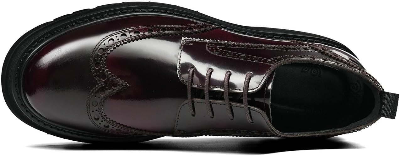 Мужские классические туфли Santimon Wingtip Brogue на шнуровке с грубой подошвой - блестящие дерби из натуральной кожи для повседневного ношения, деловых встреч, выпускного и свадьбы, коричневый — фото 3
