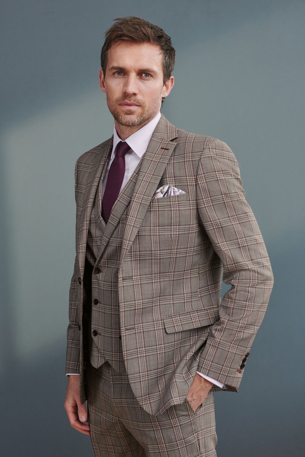 

Костюм Slim fit Signature TG Di Fabio Куртка в клетку из 100% шерсти Next, серый