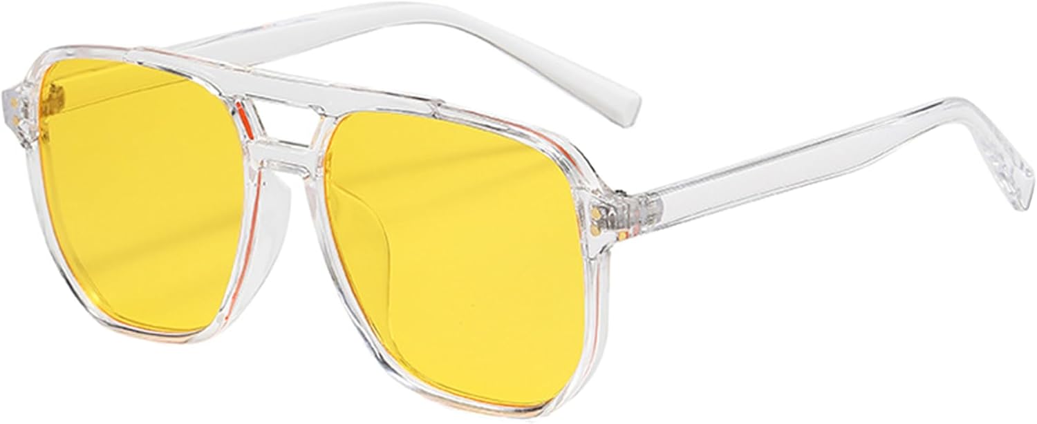 

Солнцезащитные очки Onrtry Retro Aviator для женщин и мужчин, винтажные, в стиле 70-х, квадратная оправа, защита от ультрафиолета UV400, A08 Transparent Frame/Yellow Lens