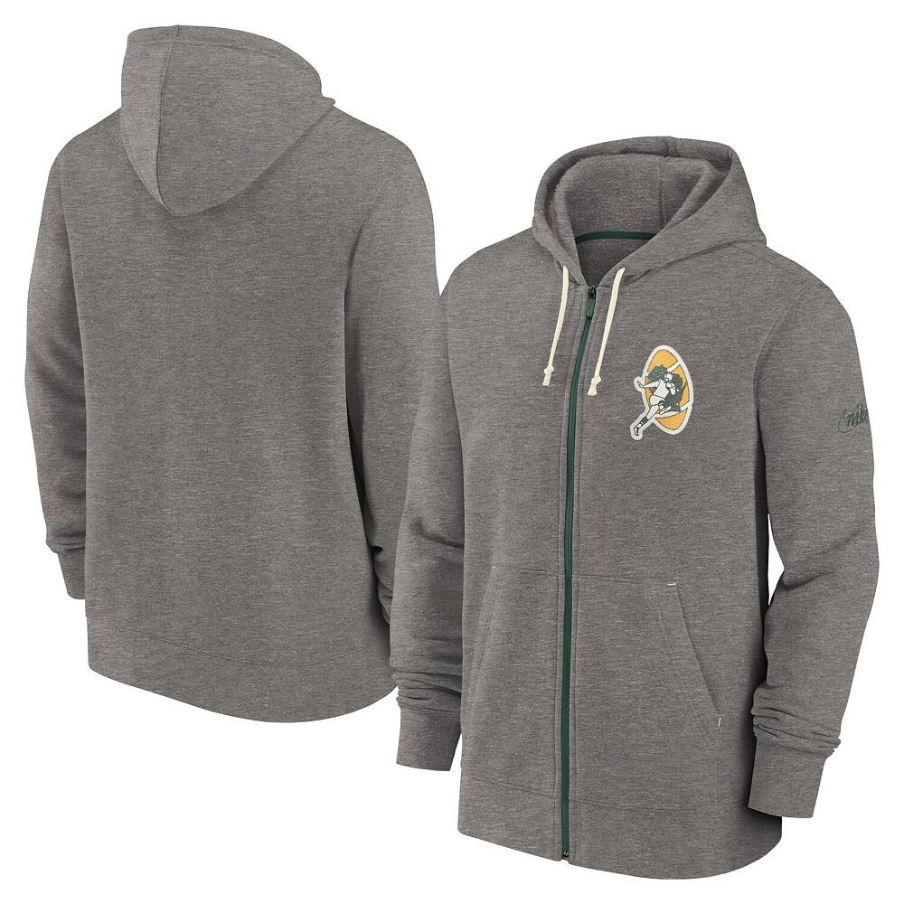 Мужская толстовка с молнией во всю длину Nike Heather Charcoal Green Bay Packers Historic Lifestyle, цвет Pkr Charco — фото 2