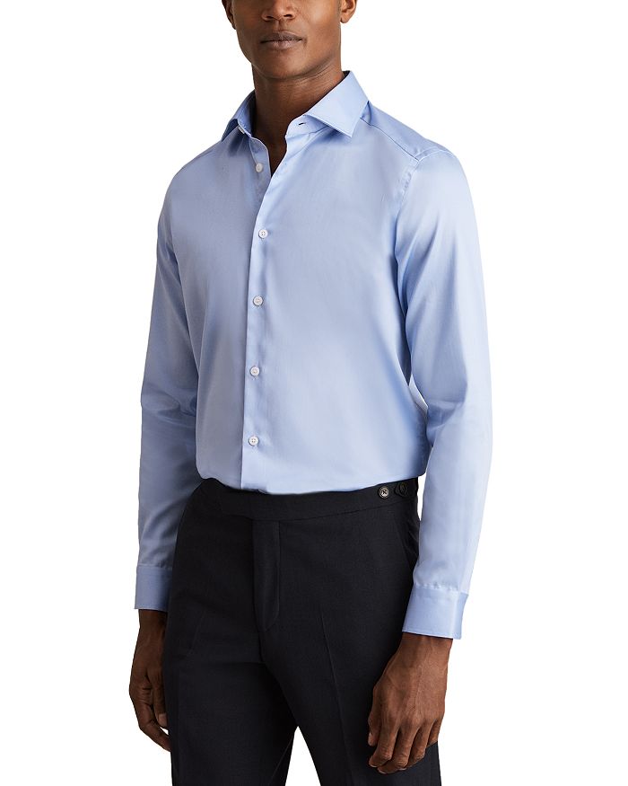 

Удаленная сорочка из сатинового хлопка Slim Fit REISS, синий