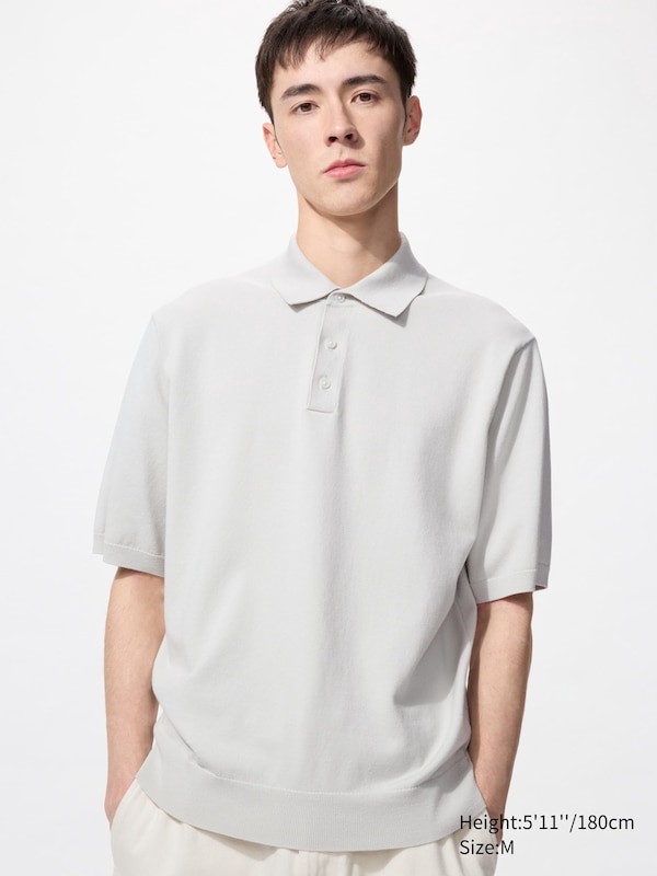

Стирающийся трикотажный джемпер-поло (короткий рукав) Uniqlo, серый
