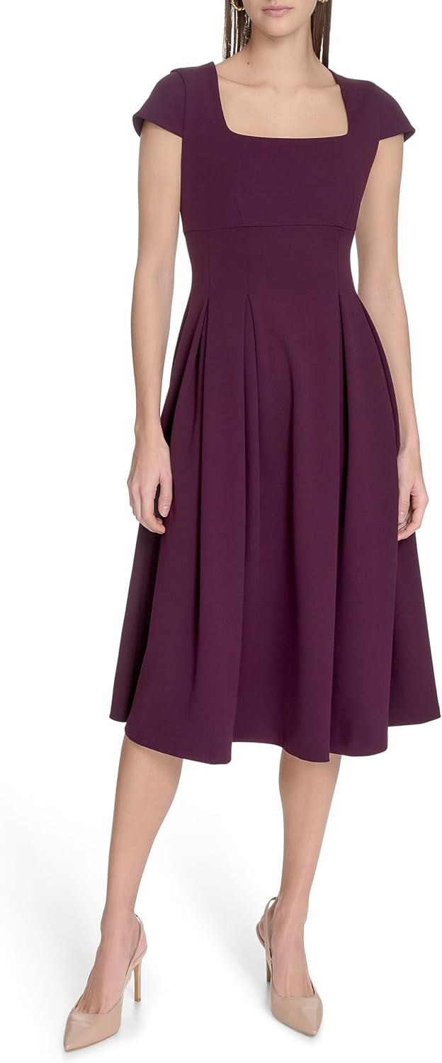 Женское платье миди Calvin Klein из крепа с короткими рукавами, Aubergine — фото 2