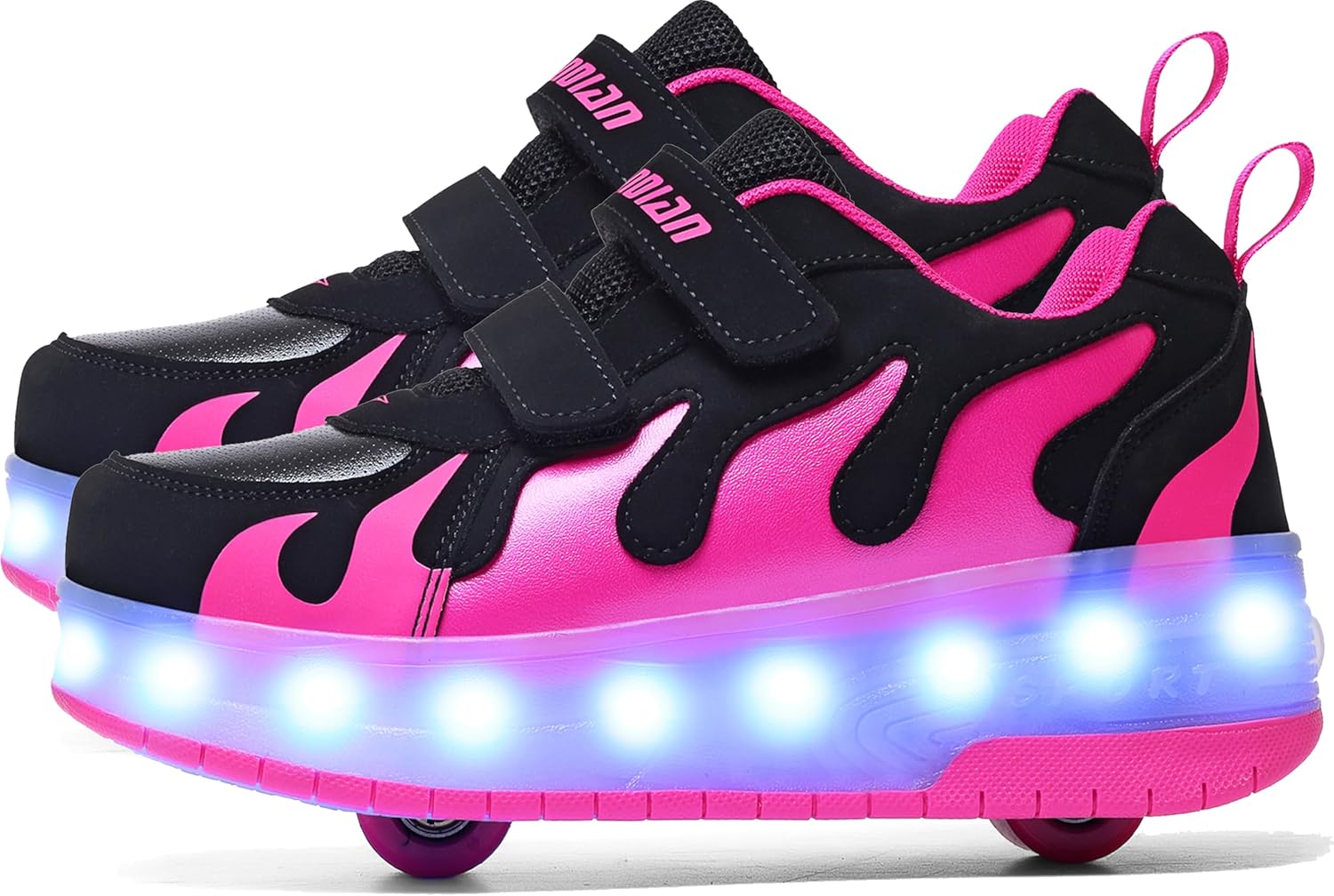

Детские роликовые кроссовки Aikuass с USB-подзарядкой и светящейся LED-подсветкой для мальчиков и девочек, черный/розовый
