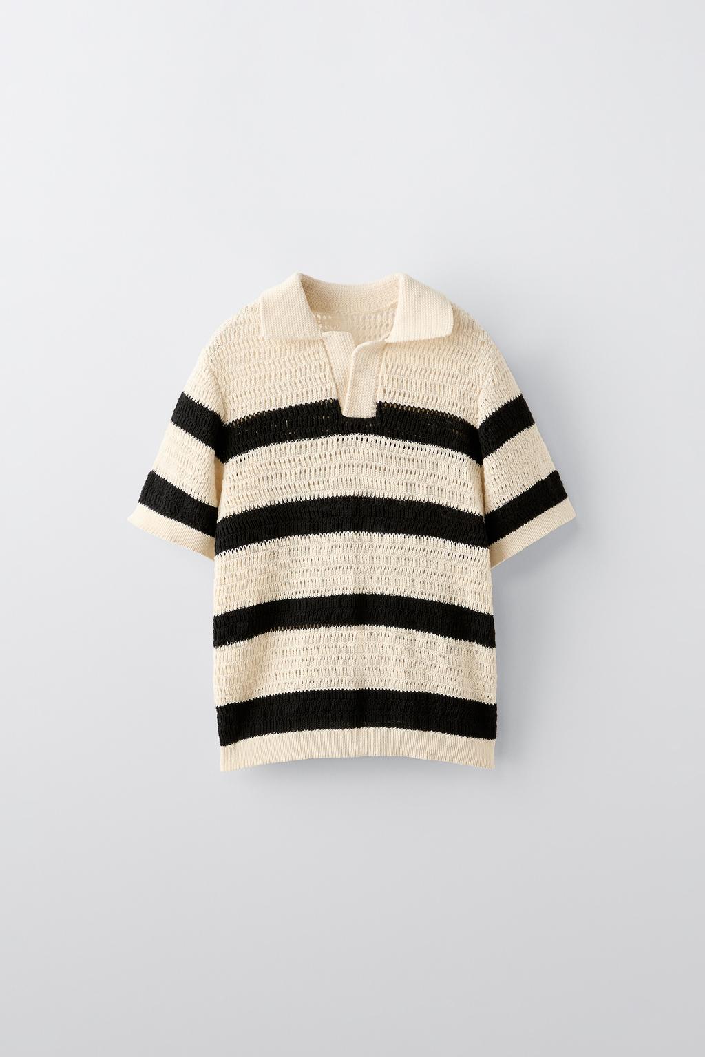 

Полосатая рубашка-поло из орнаментальной трикотажной платья ZARA, цвет striped