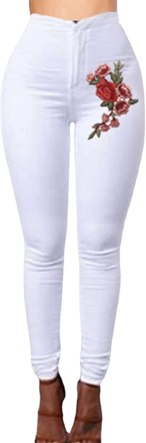 

Женские джинсы с высокой талией, скинни, с вышивкой цветочным принтом DGHM-JLMY
