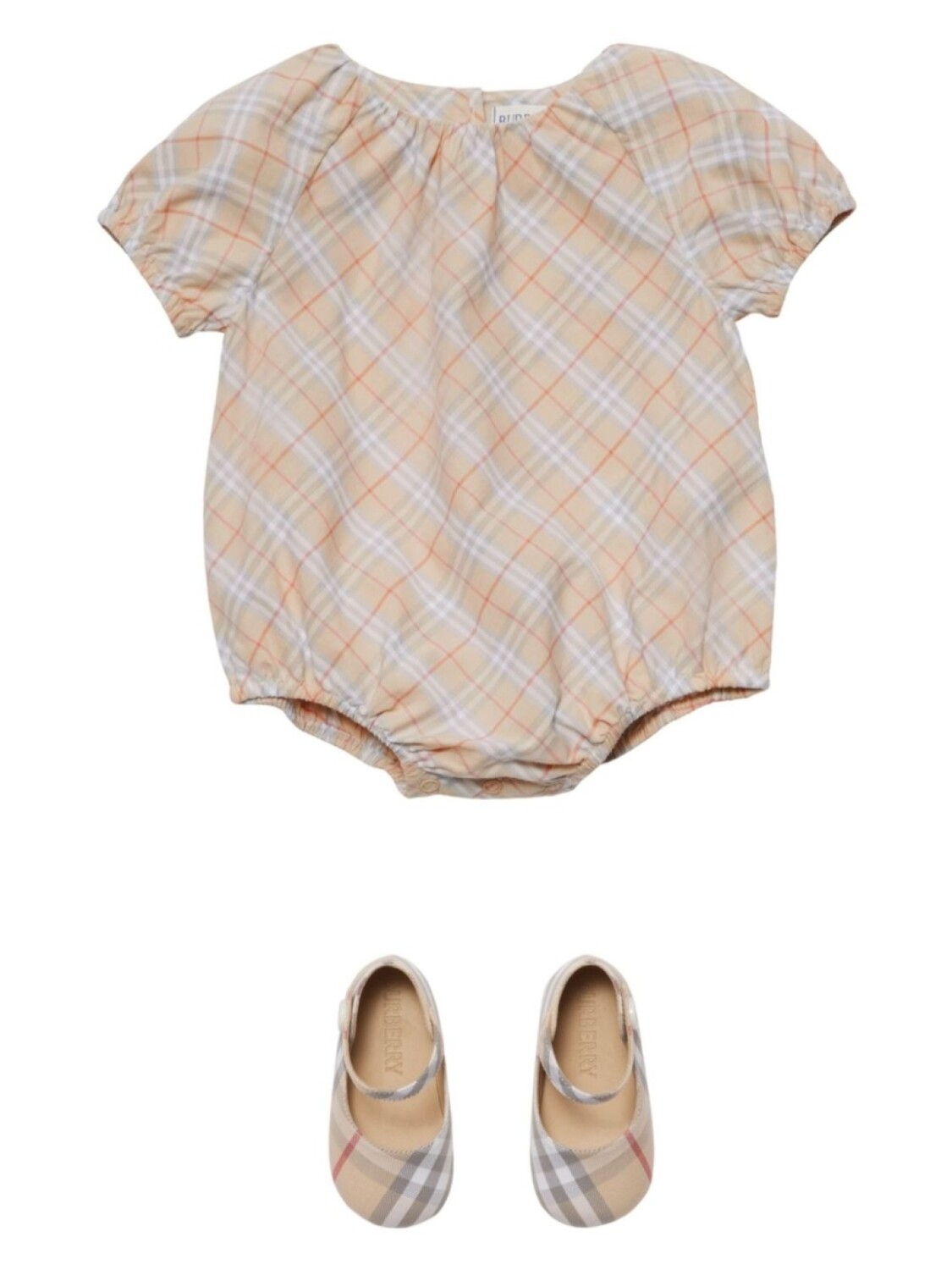 Хлопковое боди в клетку Burberry Kids, бежевый — фото 3