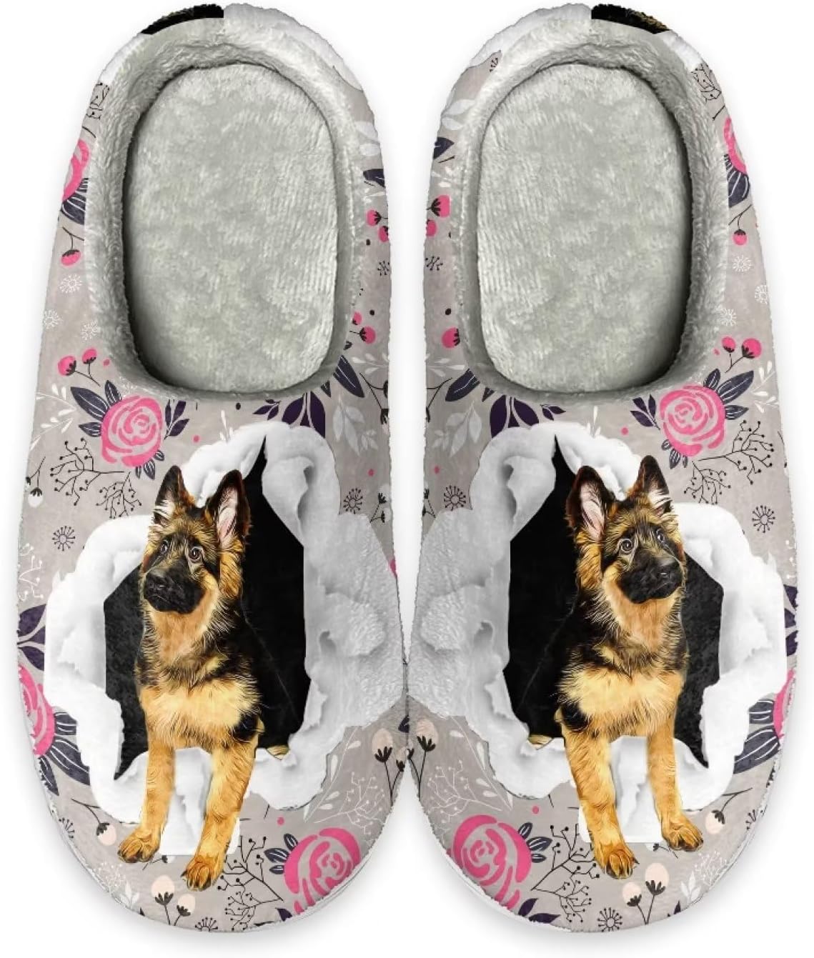 

Теплые тапочки Xoenoiee для мужчин и женщин, мягкие удобные домашние тапочки, легкие, слипоны, пушистые для спальни и дома, German Shepherd Floral