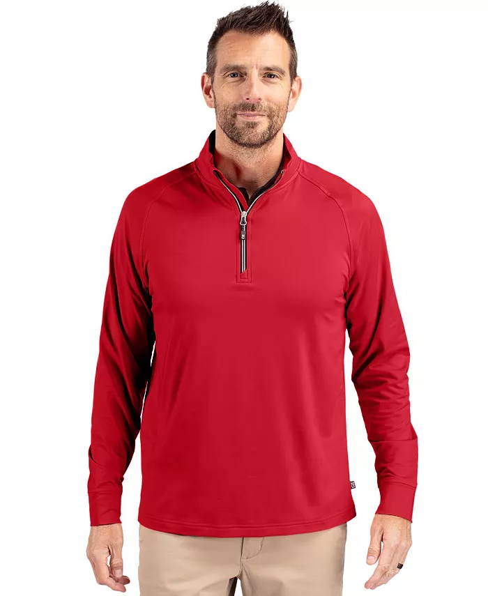 

Адаптивный эко-трикотажный стрейч мужской пуловер с молнией на четверть из переработанных материалов Cutter & Buck, красный