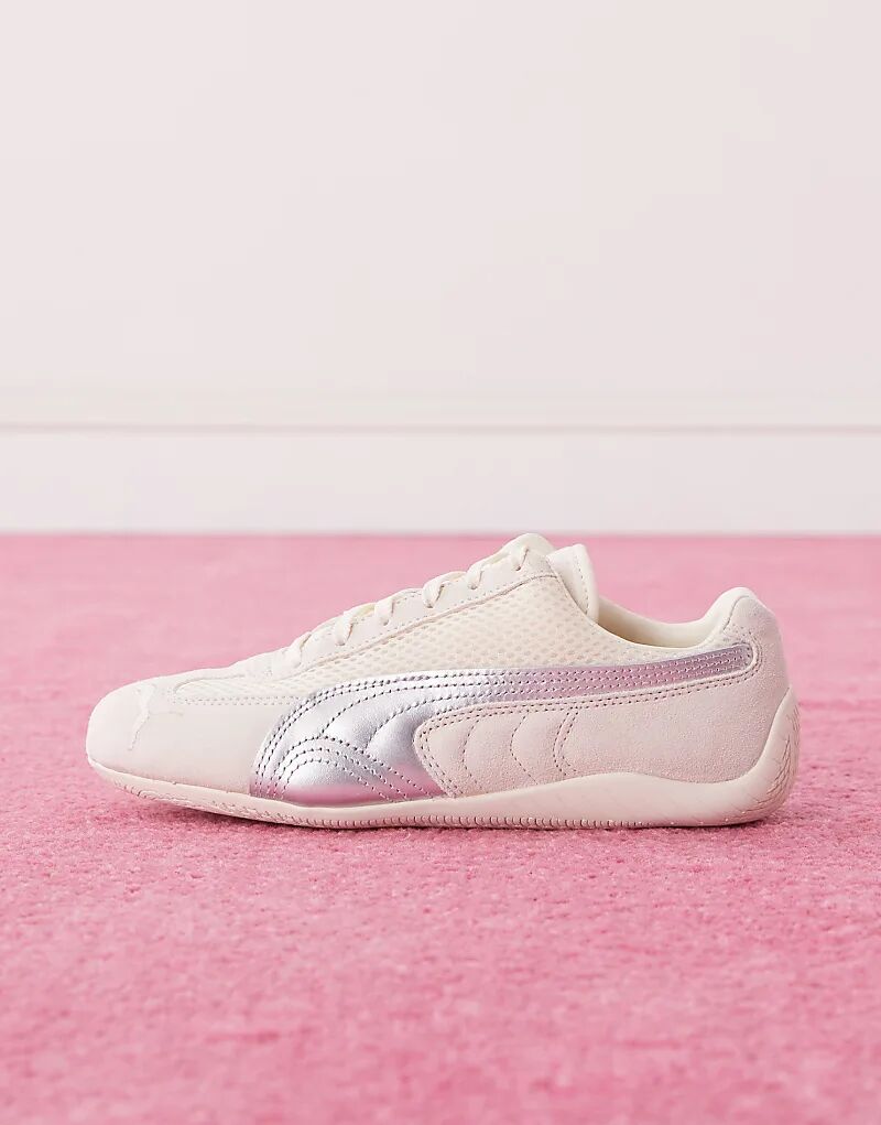 Кроссовки Puma Speedcat Premium в бежево-белом и металлико-серебристом цветах — фото 2