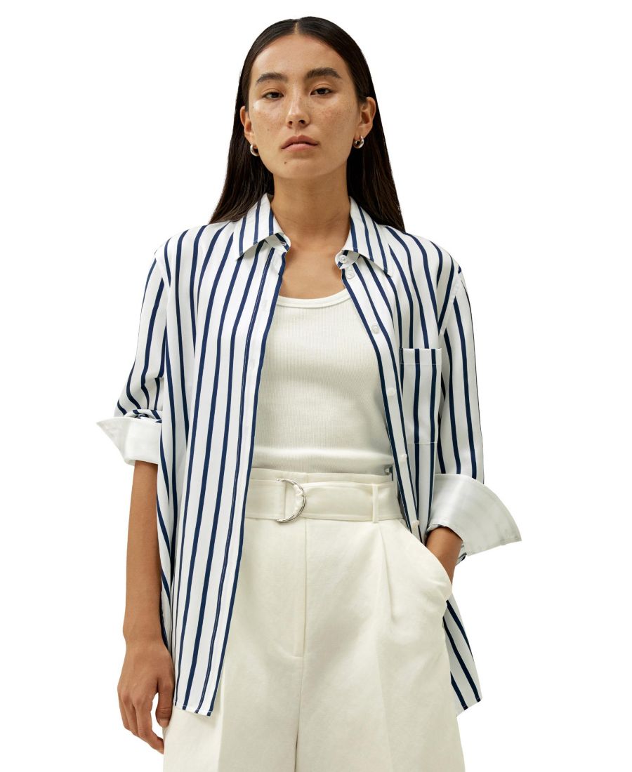 

Женская шелковая рубашка оверсайз Palma в полоску LILYSILK, Palma stripe