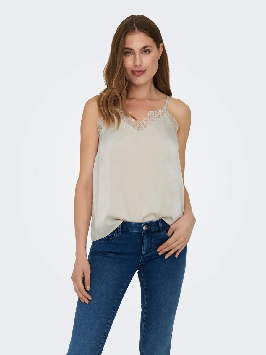 

Only топ-спагетти "ONLFRI SL LACE SINGLET WVN", цвет Pumice Stone