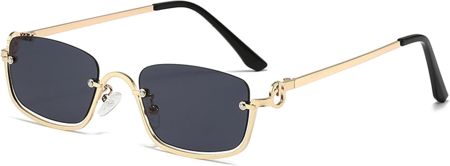 

Женские солнцезащитные очки в металлической нижней оправе, модные солнцезащитные очки в маленькой квадратной оправе, солнцезащитные очки с защитой от УФ-излучения EHUANDJUE, Black Color: Gold Frame Gray Film