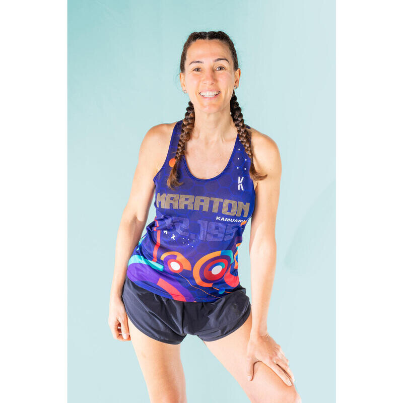 

ЖЕНСКАЯ ФУТБОЛКА #MARATON 2.0 RUN RUNNING - Kamuabu СИНИЙ цвет 90гр РЕМНИ