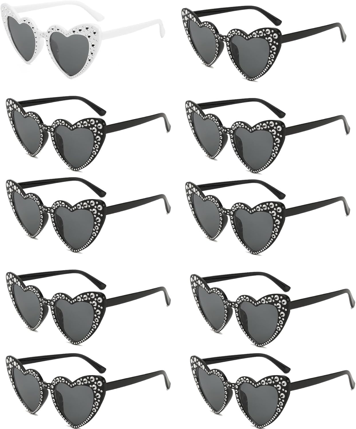 

10 штук солнцезащитных очков в форме сердца, украшенных бриллиантами, реквизит для свадебного танцпола, подарки для женщин на свадебную вечеринку и девичник ZJRUI, Black