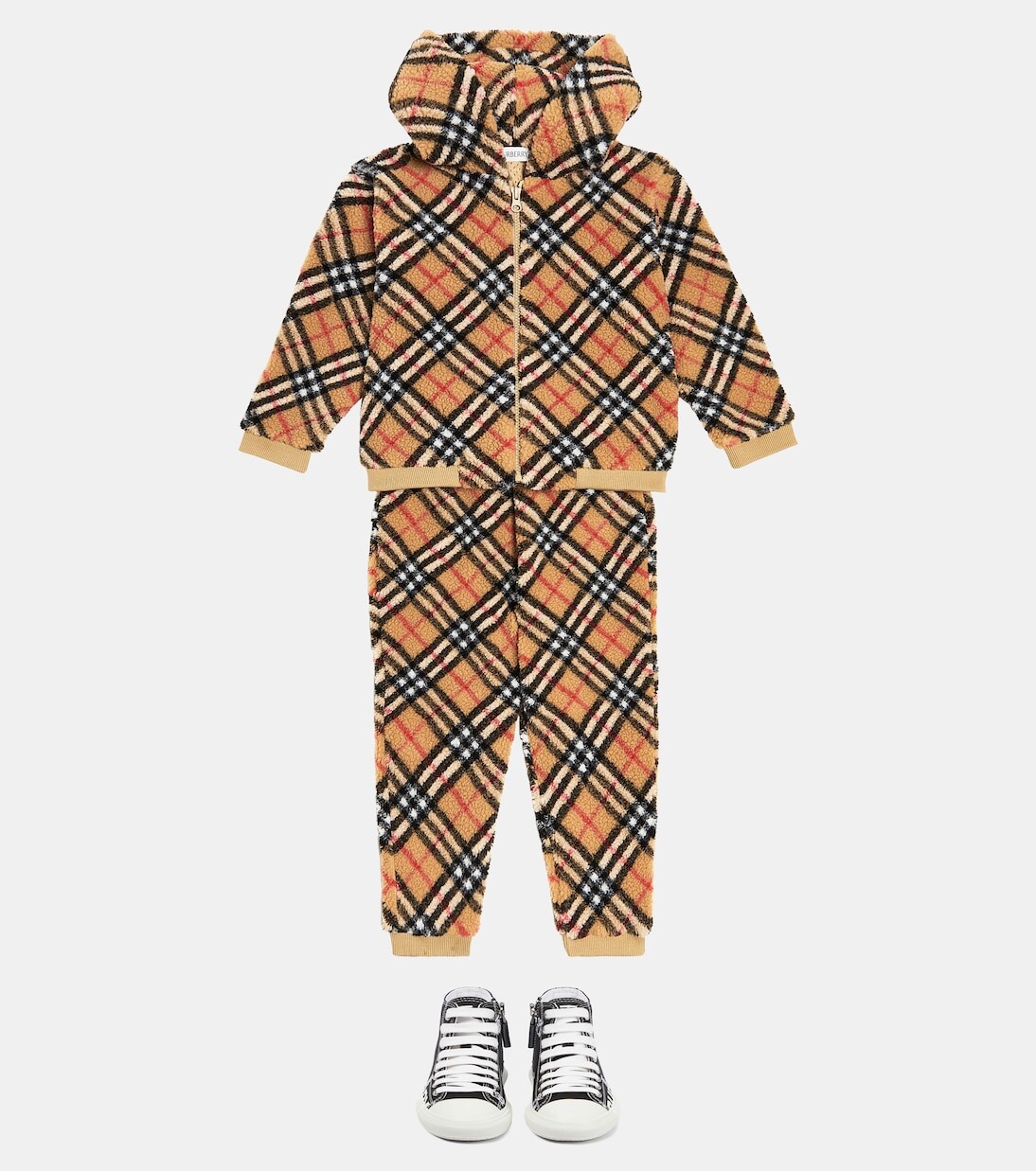 Флисовые спортивные брюки в клетку burberry Burberry Kids, бежевый — фото 2