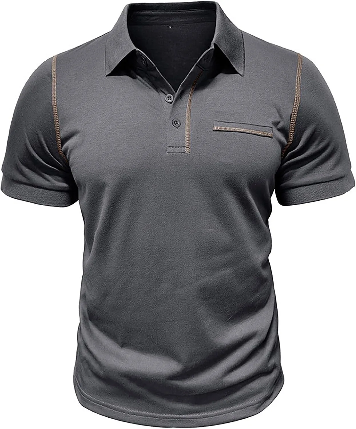 Мужская поло с карманом, короткий рукав, slim fit, цветной блок — фото 2