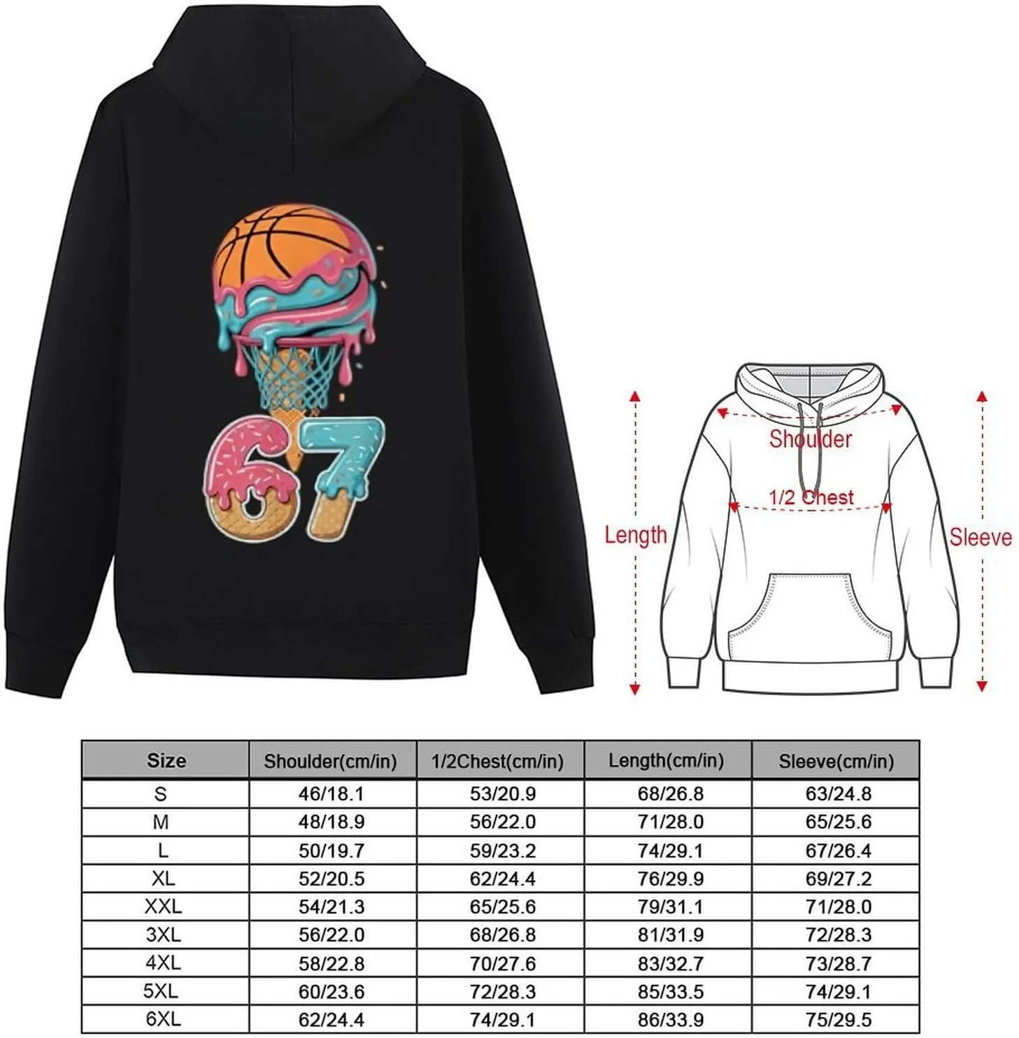 Толстовка с капюшоном Men Fun Basketball Drip Number 67, мягкая винтажная с карманом — фото 2