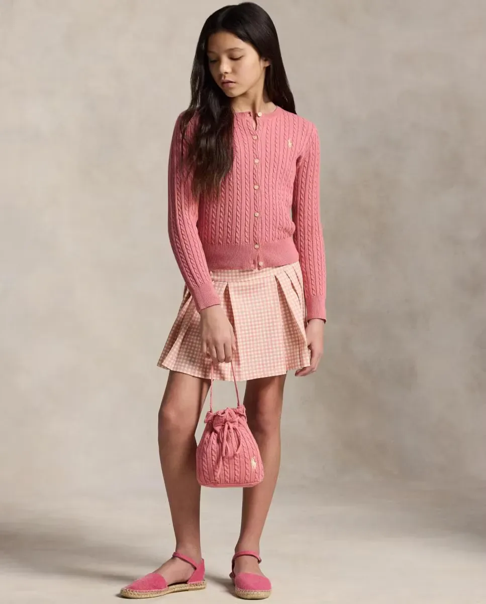 Детский хлопковый кардиган вязкой в косичку Polo Ralph Lauren, коралловый — фото 2