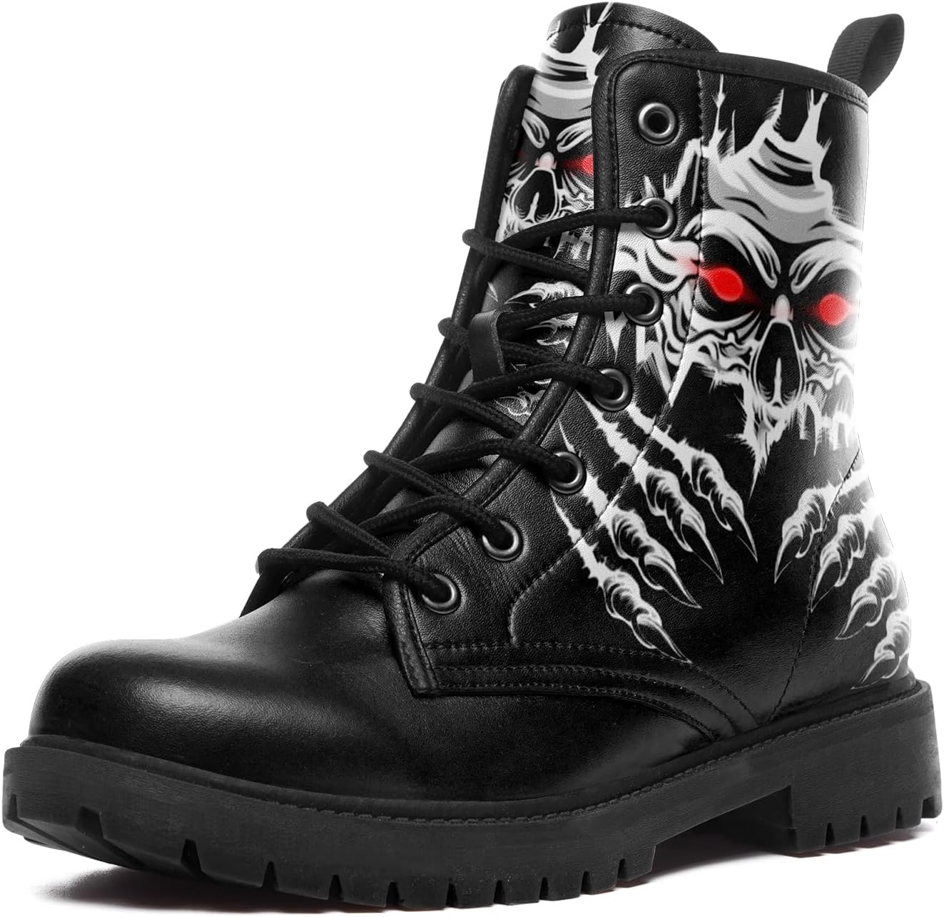 

Мужские боевые ботинки на шнуровке coolcustomize с черепом, байкерские ботинки в готическом стиле, водоотталкивающие кожаные ботинки для женщин, белый/черный