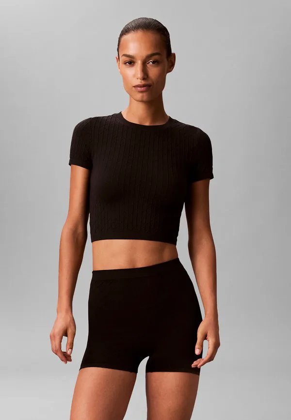 Бесшовная пижамная футболка с эмблемой Calvin Klein, Black