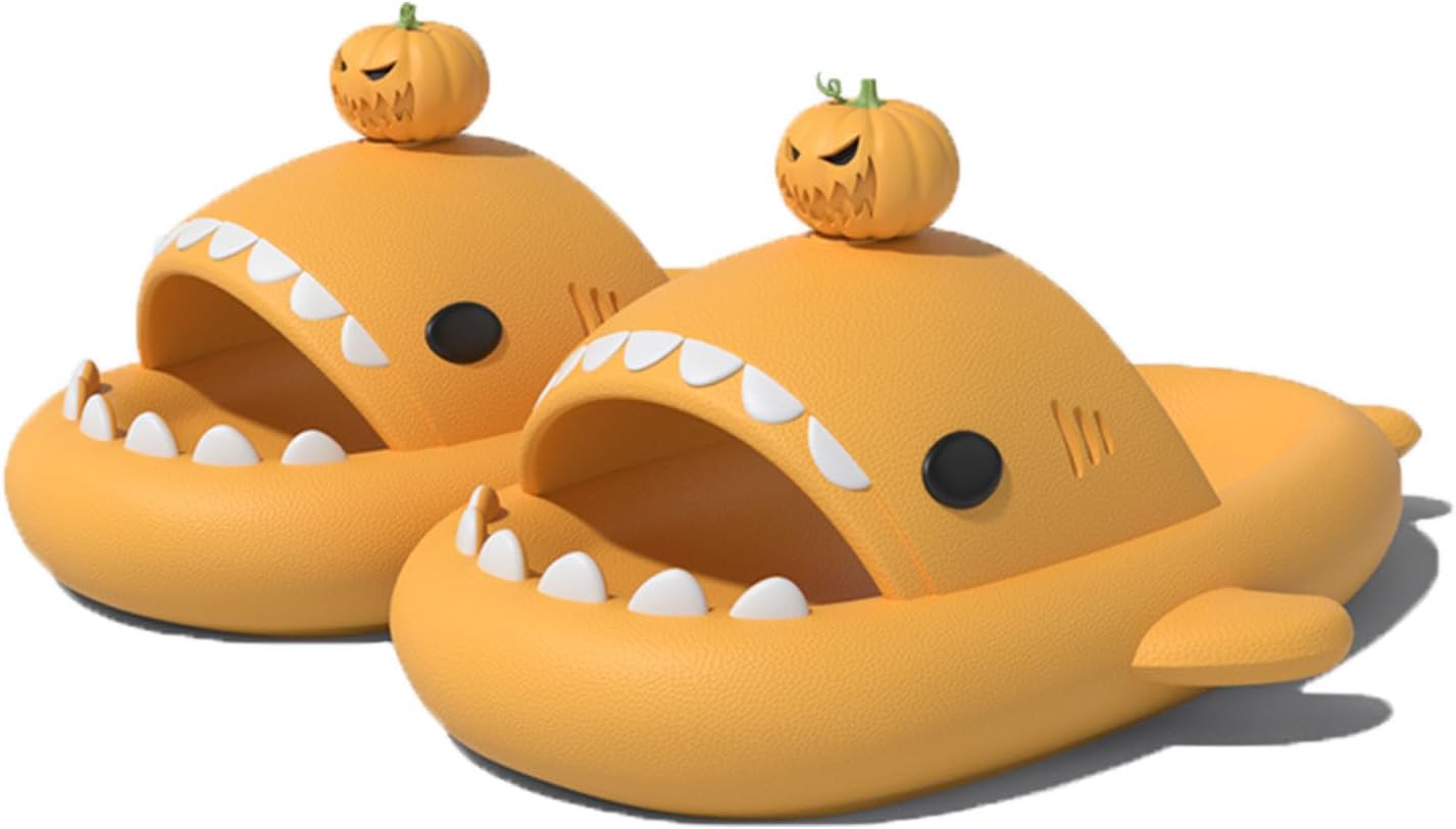 

Сланцы Zureto Halloween с тыквенной акулой, оригинальные кеды с облачной акулой для Хэллоуина, мягкие нескользящие пляжные шлепанцы, Pumpkin Color