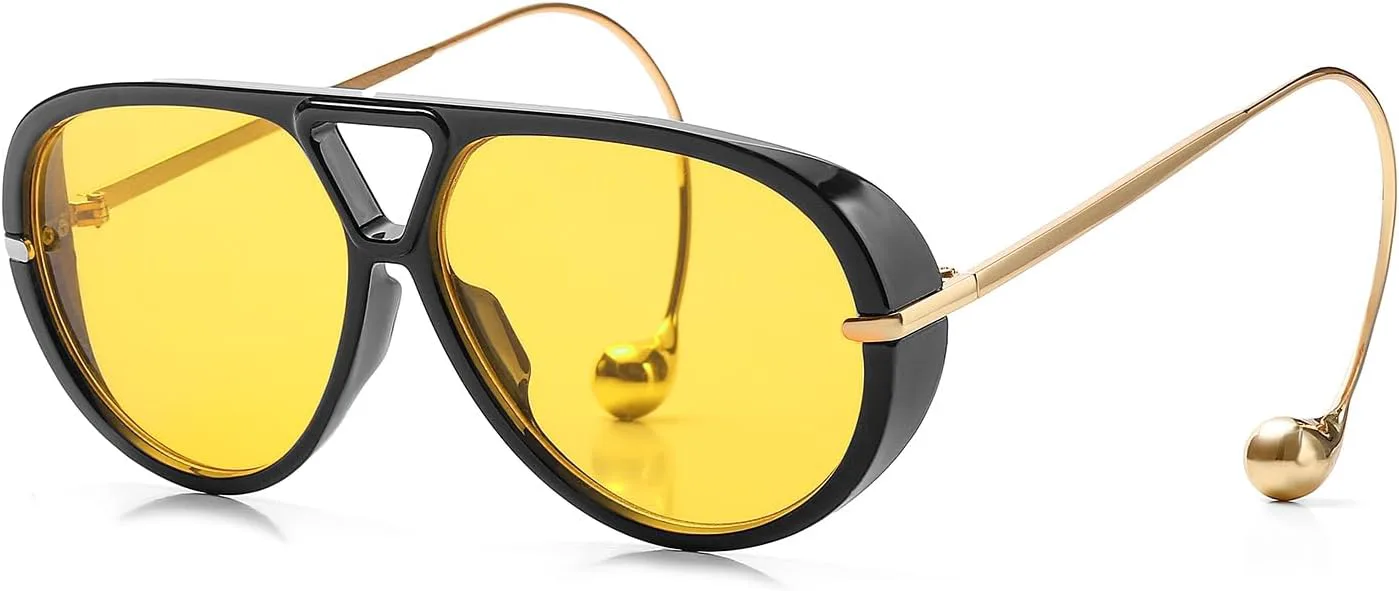 

Большие солнцезащитные очки-авиаторы для женщин, модные солнцезащитные очки в крупной оправе, дизайнерские женские очки 2025 года Kenailw, A1-black Frame Yellow Lens