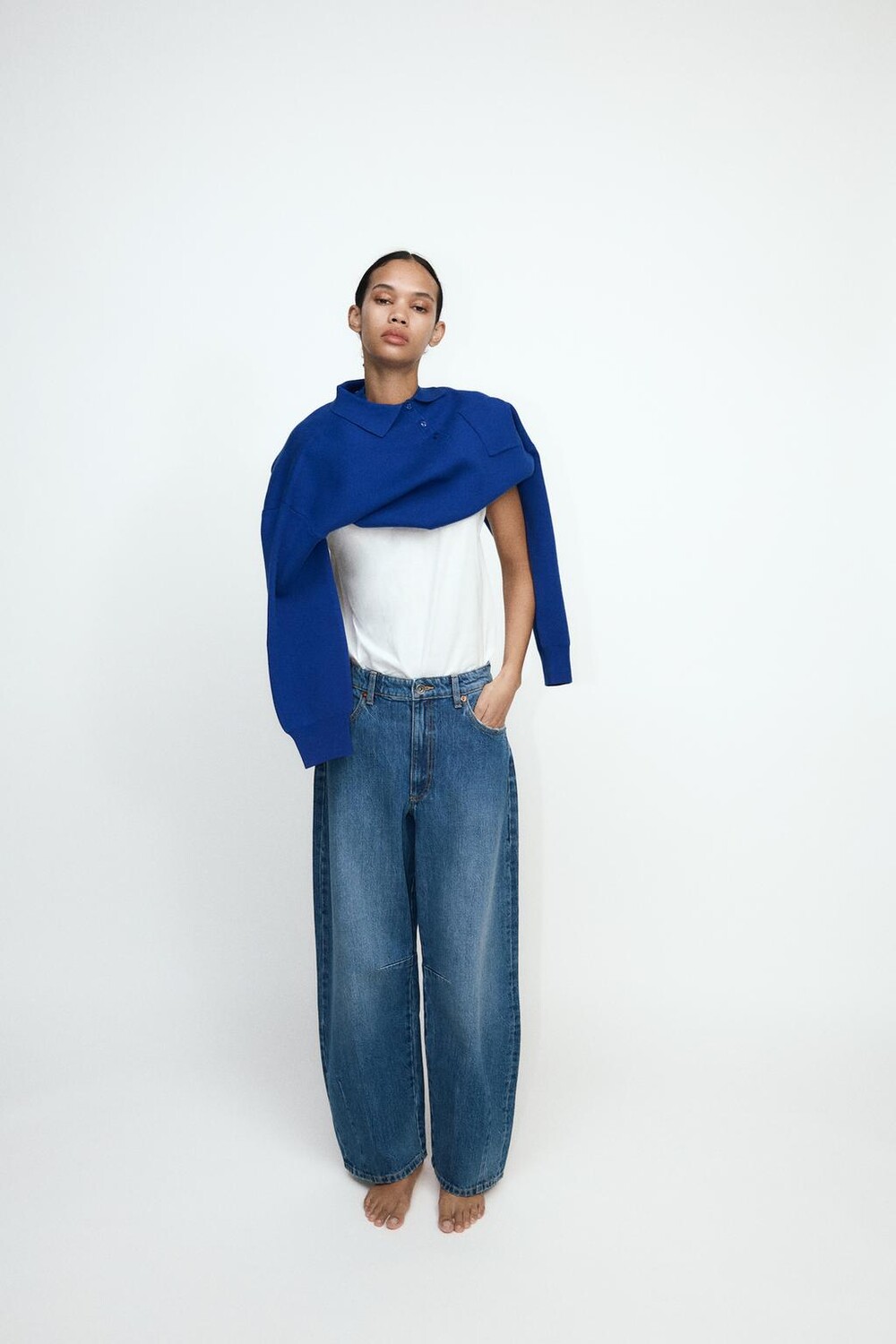 

Джинсы trf baggy balloon со средней посадкой ZARA, синий