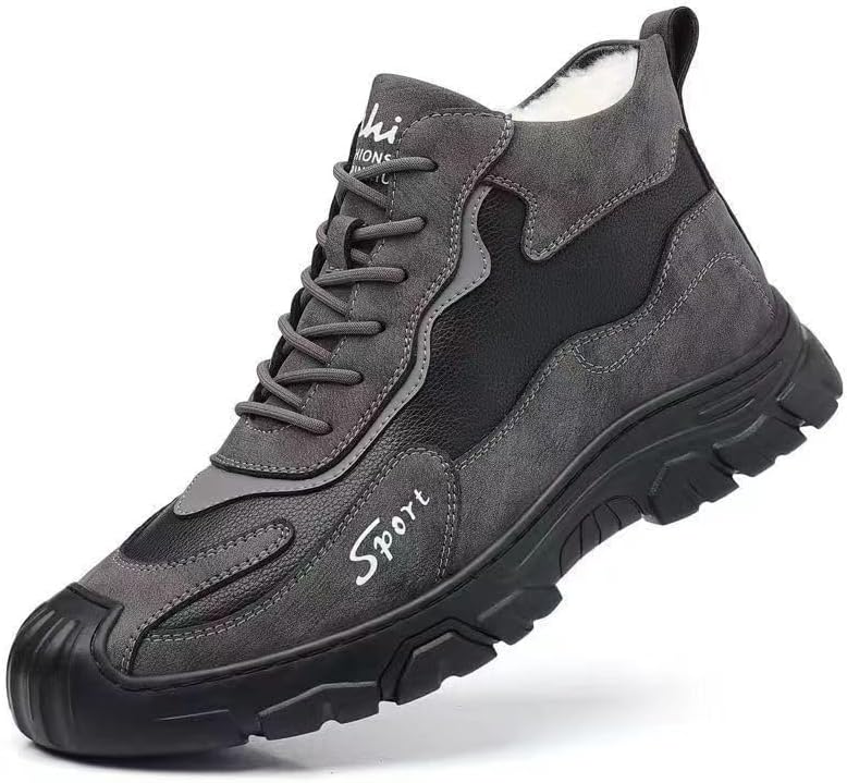 

Мужские зимние ортопедические ботинки Hhhchpm, теплые, противоскользящие, снежные, с меховой подкладкой, для походов, повседневные водонепроницаемые трекинговые ботинки, серый