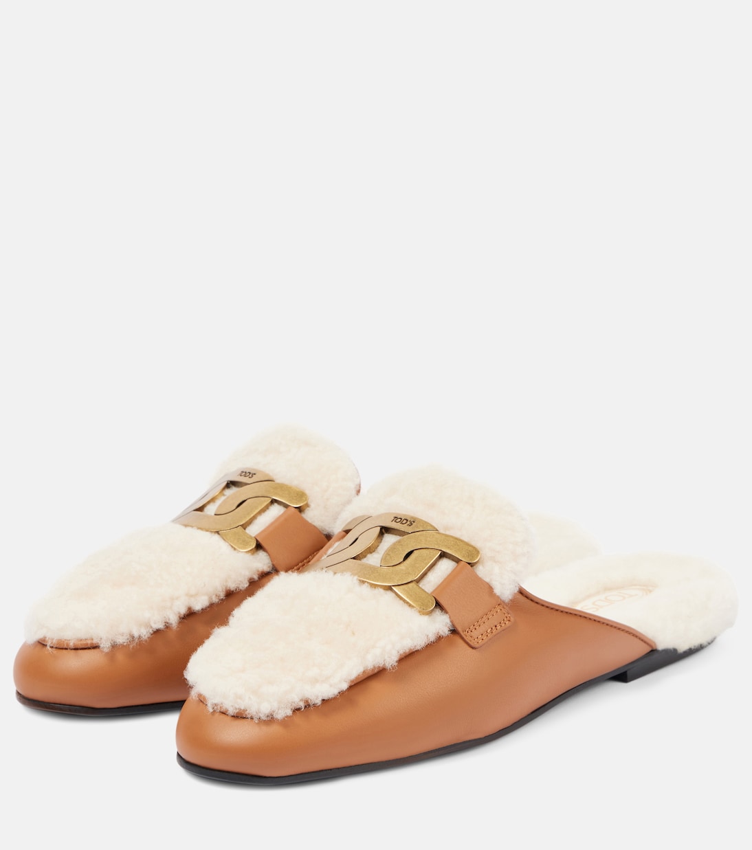 Мюли Catena из овчины и кожи Tod's, Kenia Scuro + Avorio — фото 4