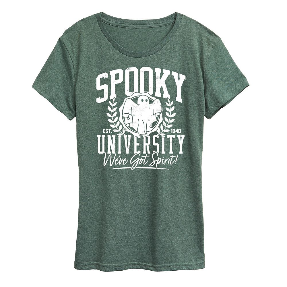 

Женская футболка с рисунком Spooky University, цвет Heather Green