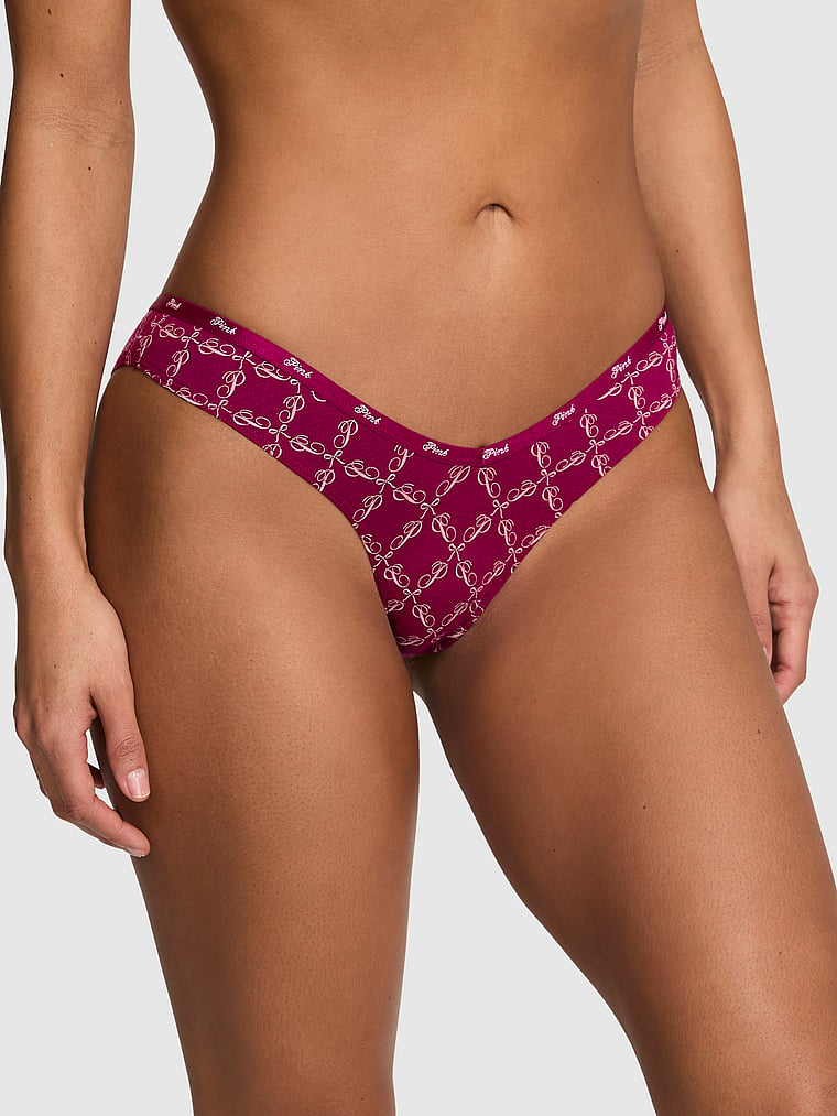 

Трусики-Танга из хлопка с логотипом Pink, smooth magenta rose p bow print