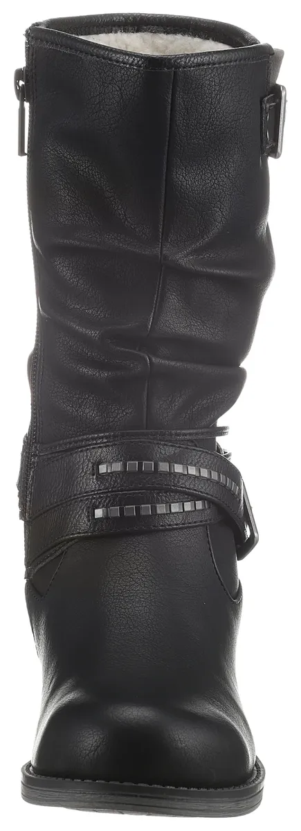 Зимние ботинки Mustang Shoes с декоративными пряжками на голенище с напуском, черный — фото 4