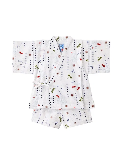 Детское кимоно Jinbei с узором золотая рыбка и стрекоза, белый