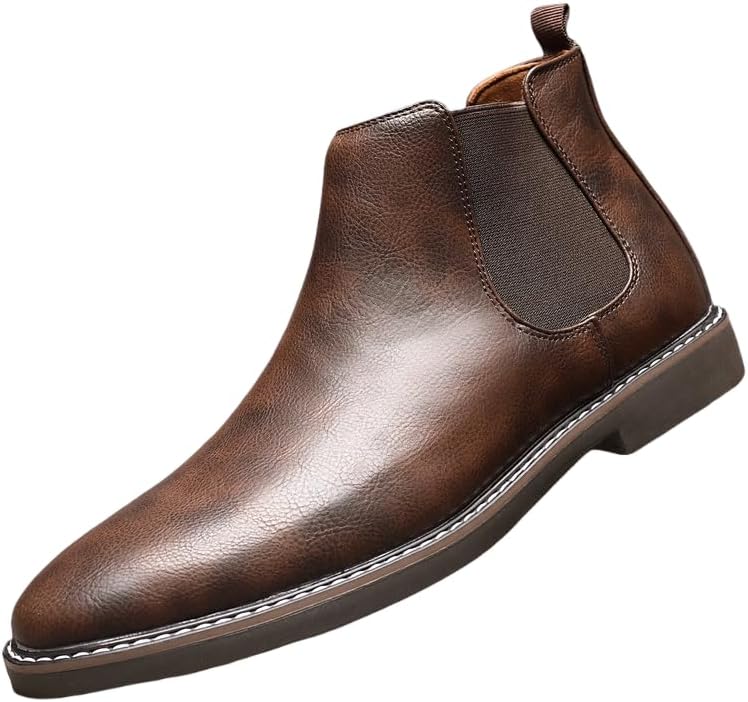 

Мужские ботинки Челси Hhhchpm, повседневные слипоны на щиколотку, классические удобные деловые кожаные ботинки, коричневый