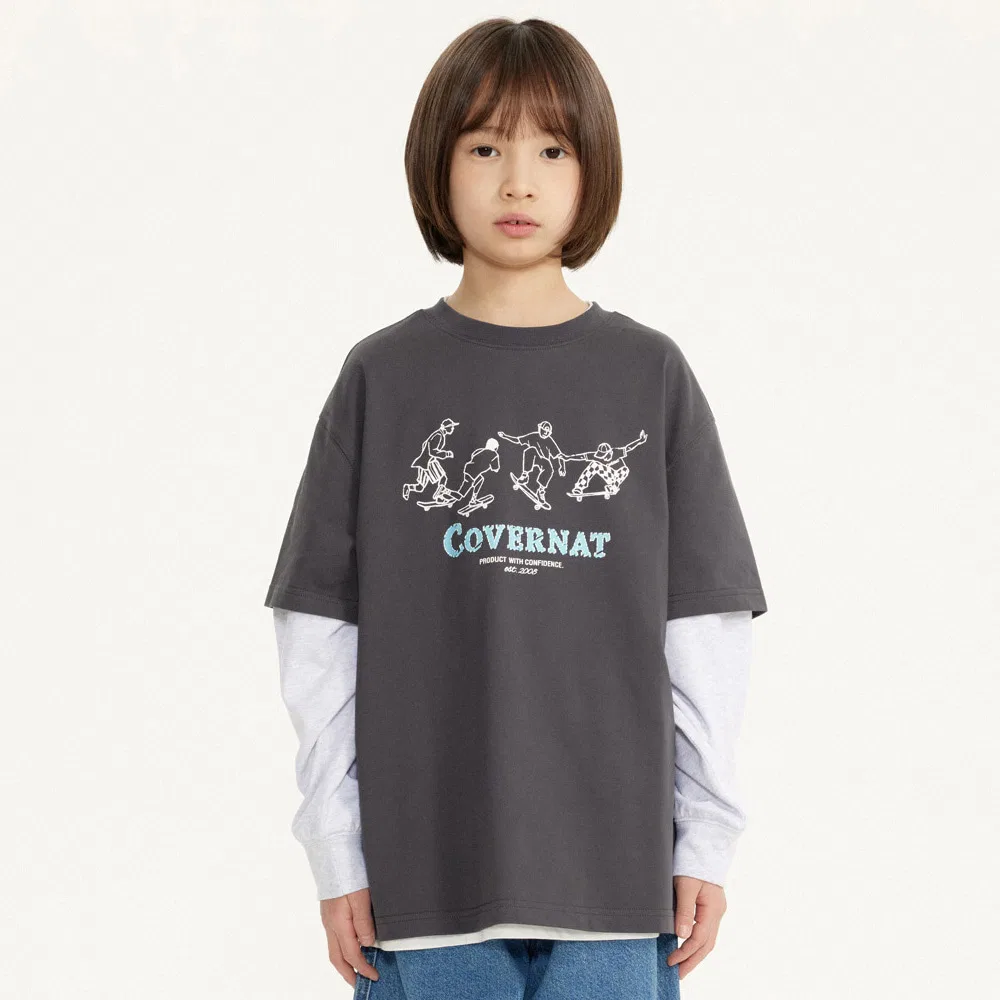 Детский лонгслив Skater Layered цвета древесного угля от Covernat Kids