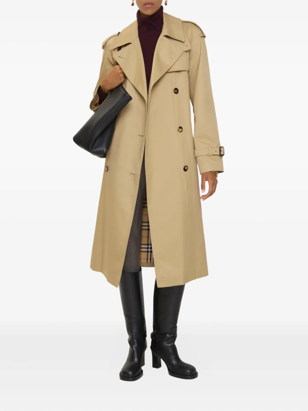 Женский двубортный тренч Burberry, бежевый — фото 3
