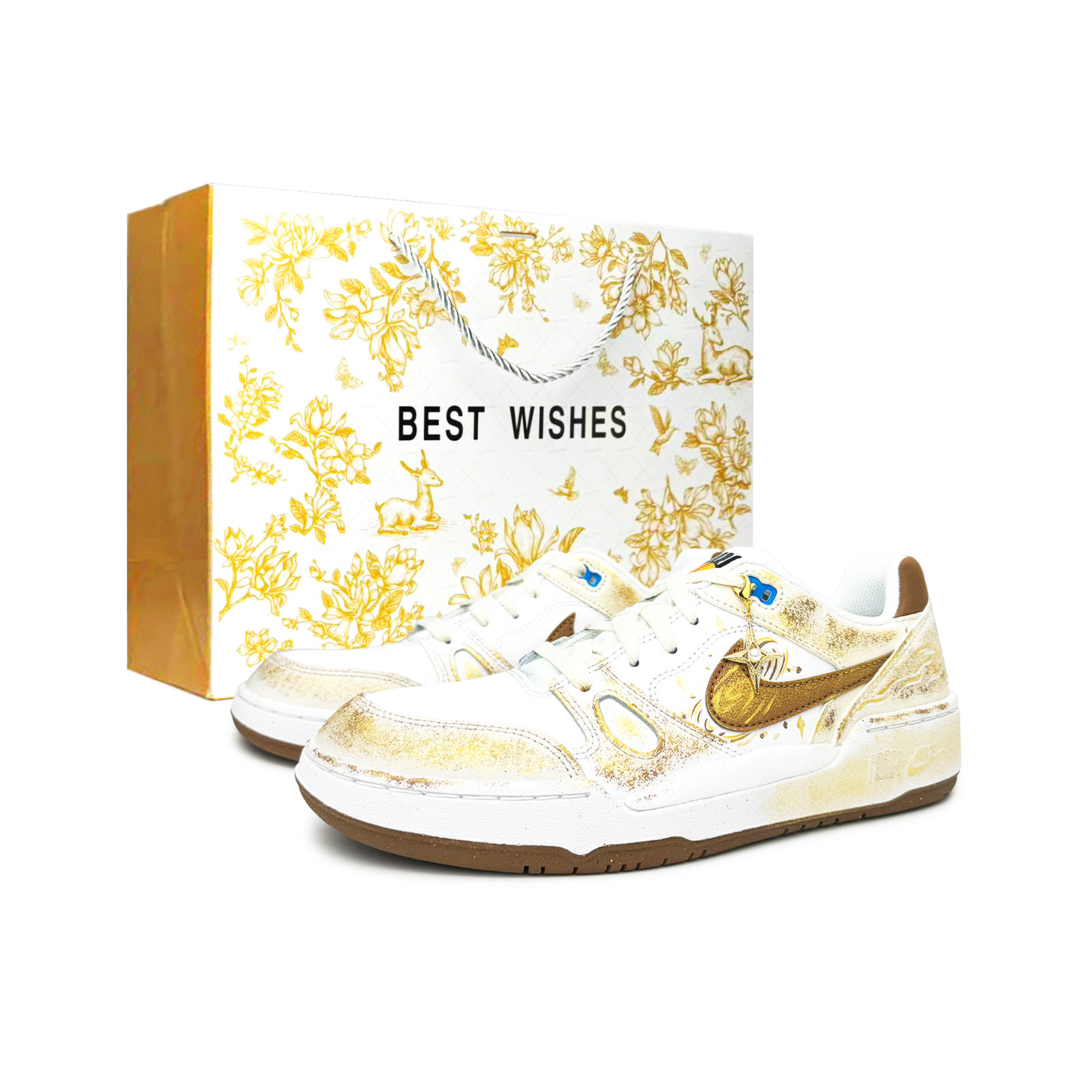 

Nike Мужские низкие скейтбордные кроссовки Full Force Sun God Coverage, белый с золотым покрытием