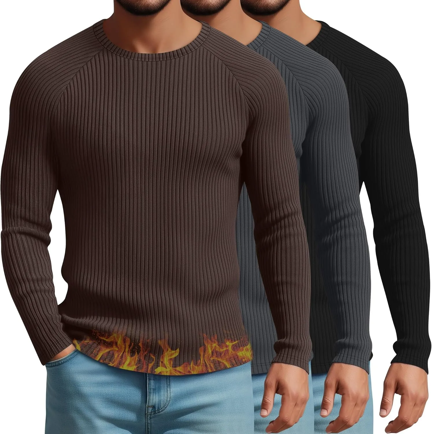 

3 мужские термофутболки с длинным рукавом, рифленые, 90% хлопок, slim fit August Alley