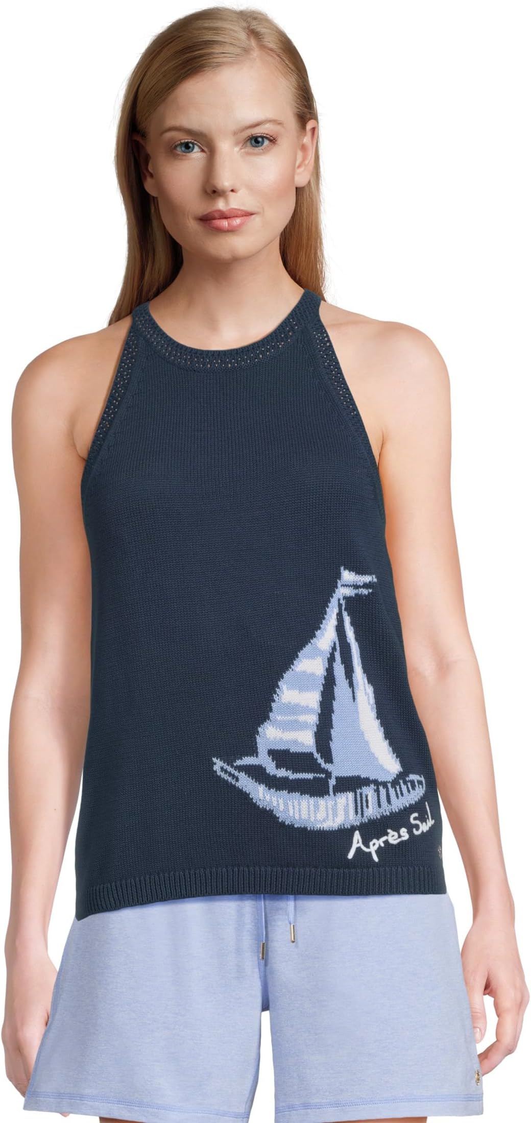 

Топ Lilly Pulitzer Emra Sweater Tank, цвет Low Tide Navy Apres Sail Jacquard