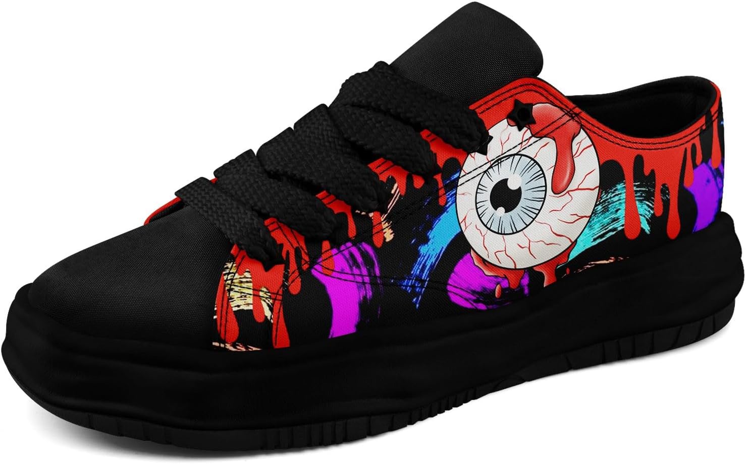 

Кеды с готическим принтом черепа для мужчин и женщин - низкие кеды из ткани с резиновой подошвой EVA, панк-стритвир мода Awsole, черный/красный/фиолетовый