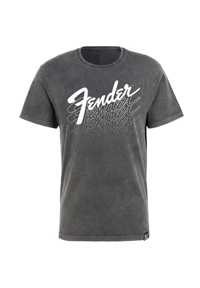 

Футболка с логотипом Fender повторяющимся эффектом выцветания и модным принтом логотипа Re:Covered, серый