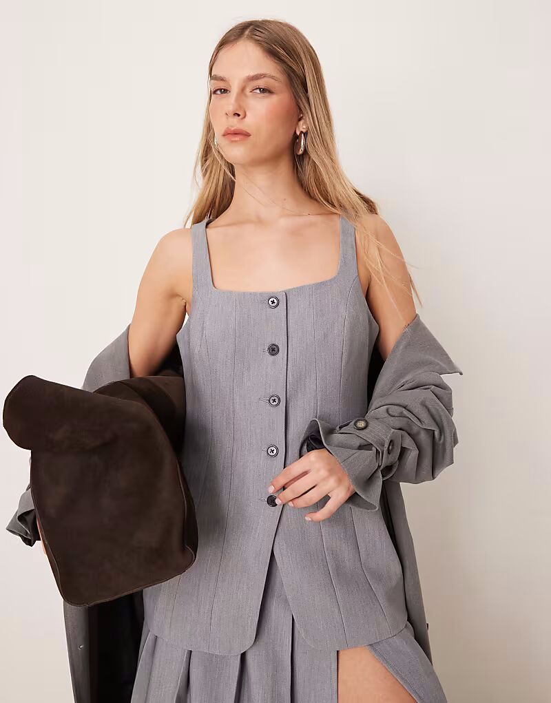 

Жилет-корсет ASOS DESIGN Crosshatch серого цвета
