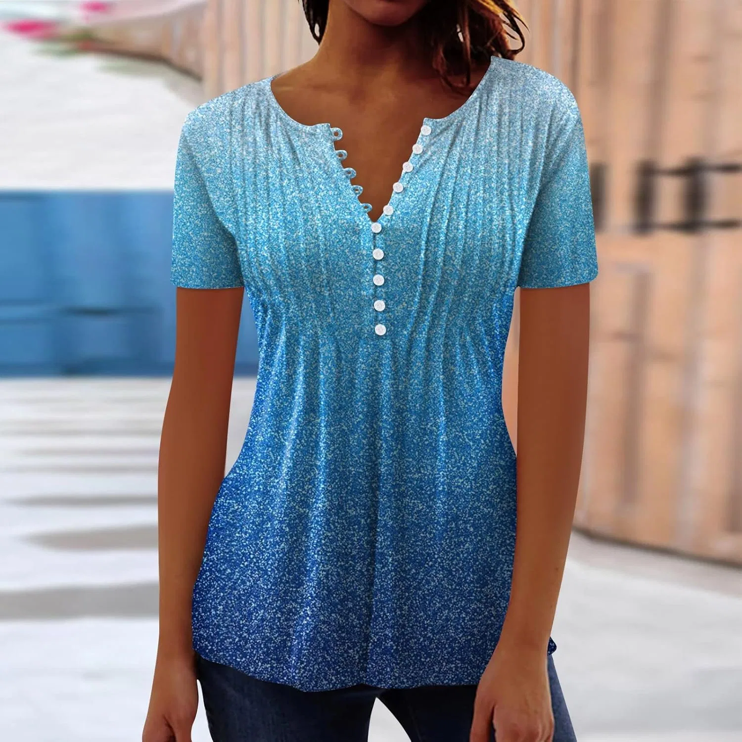 Футболка с V-образным вырезом, Generic, 2-blau — фото 2