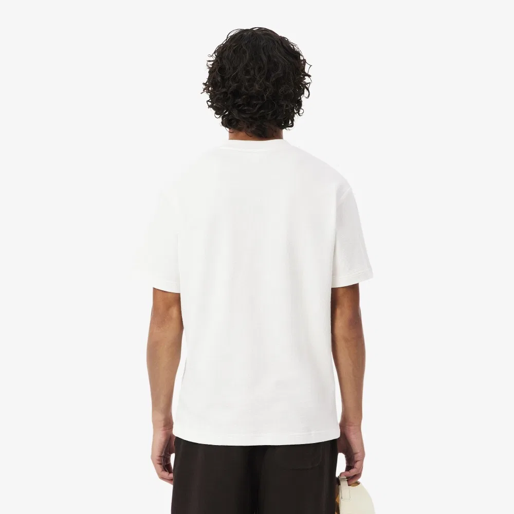 Мужская футболка Lacoste из крепа, хлопок 100%, цвет слоновая кость — фото 3