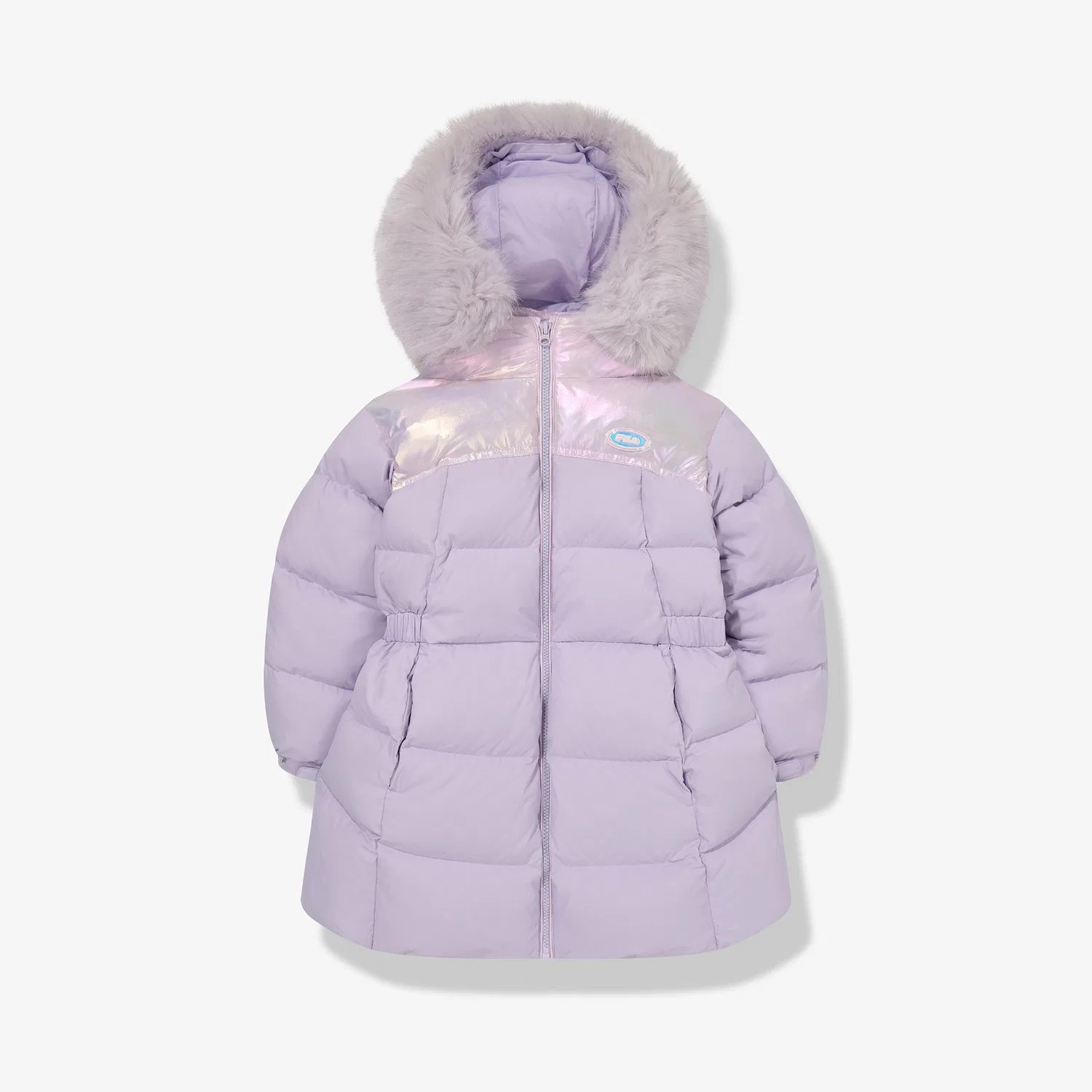 Детский длинный пуховик с поясом глянцевый тёмно-синий от Fila Kids — фото 4