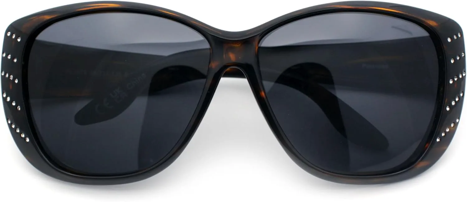 

SA106 Поляризованные женские солнцезащитные очки увеличенного размера "бабочка" с украшениями из страз, надеваемые поверх обычных очков, Tortoise - Black