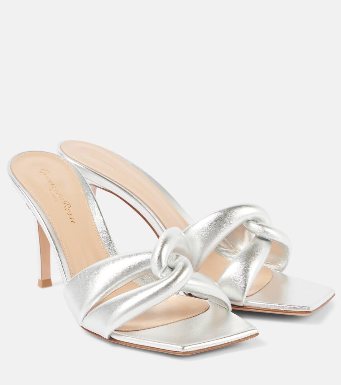Мюли Amour 90 из металлизированной кожи Gianvito Rossi, цвет argento